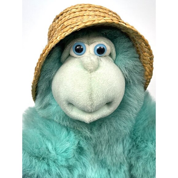 VTG 1993 APPLAUSE 16" Carribbean Calypso Kiwi King Plush MONKEY Straw Hat EUC - Picture 2 of 6